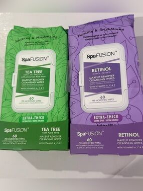 2 packs 120 SpaFUSION Tea Tree & Retinol Makeup Remover Wipes - beauty skin care